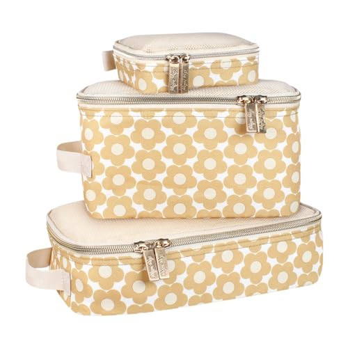 Itzy Ritzy Packing Cubes for Travel – Set of 3 Packing Cubes or Travel Organizers – Each Cube Features a Mesh Top, Double Zippers and a Fabric Handle (Milk & Honey) | Amazon (US)