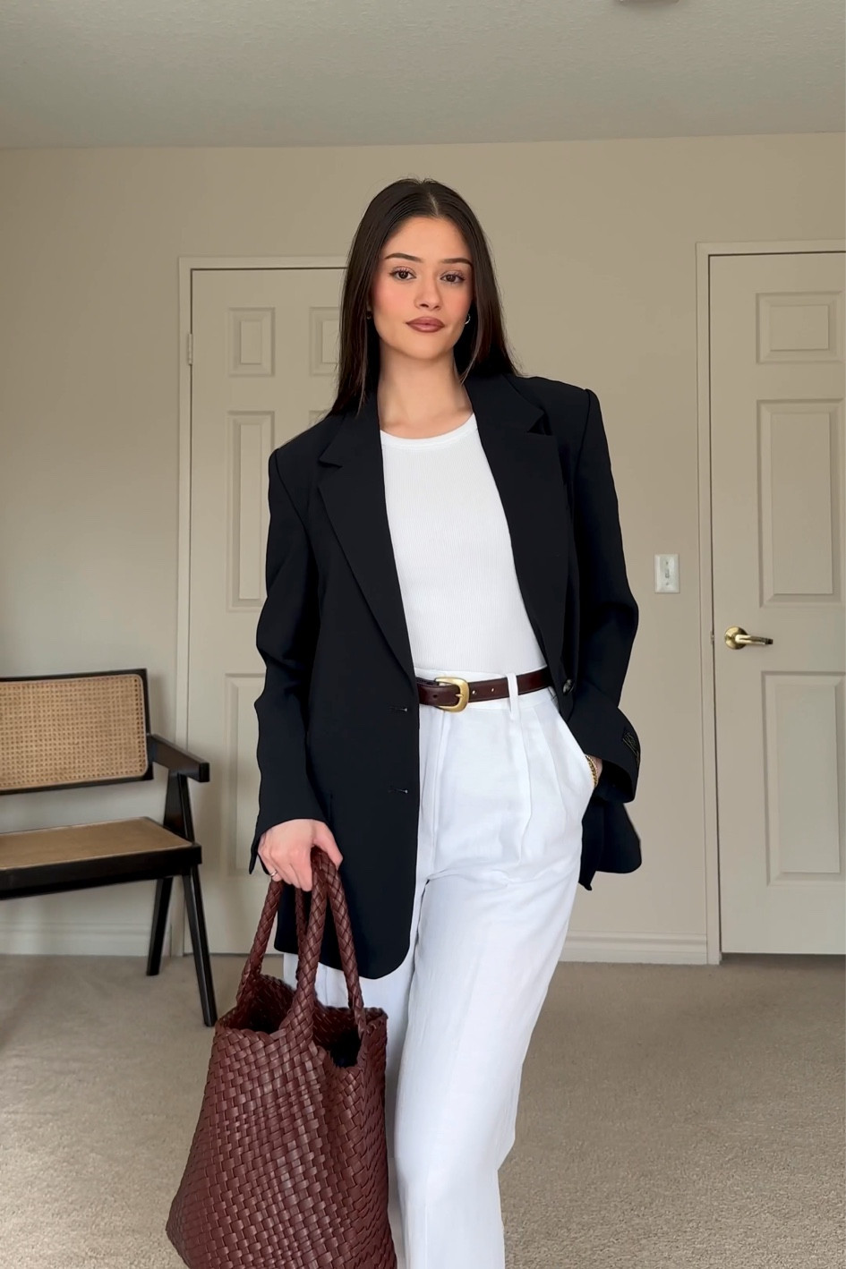 All white linen outfit with blazer