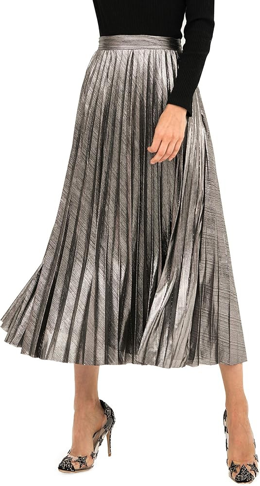 Sequin Pleated Midi Skirts for Women, Holiday Flowy Metallic Tulle Sparkle Maxi Skirt Plus Size | Amazon (US)