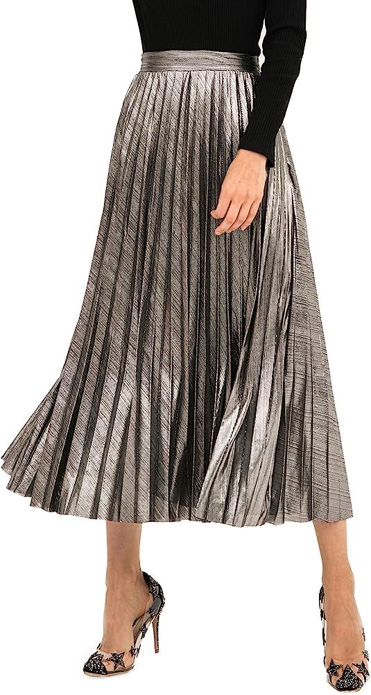 Sequin Pleated Midi Skirts for Women, Holiday Flowy Metallic Tulle Sparkle Maxi Skirt Plus Size | Amazon (US)