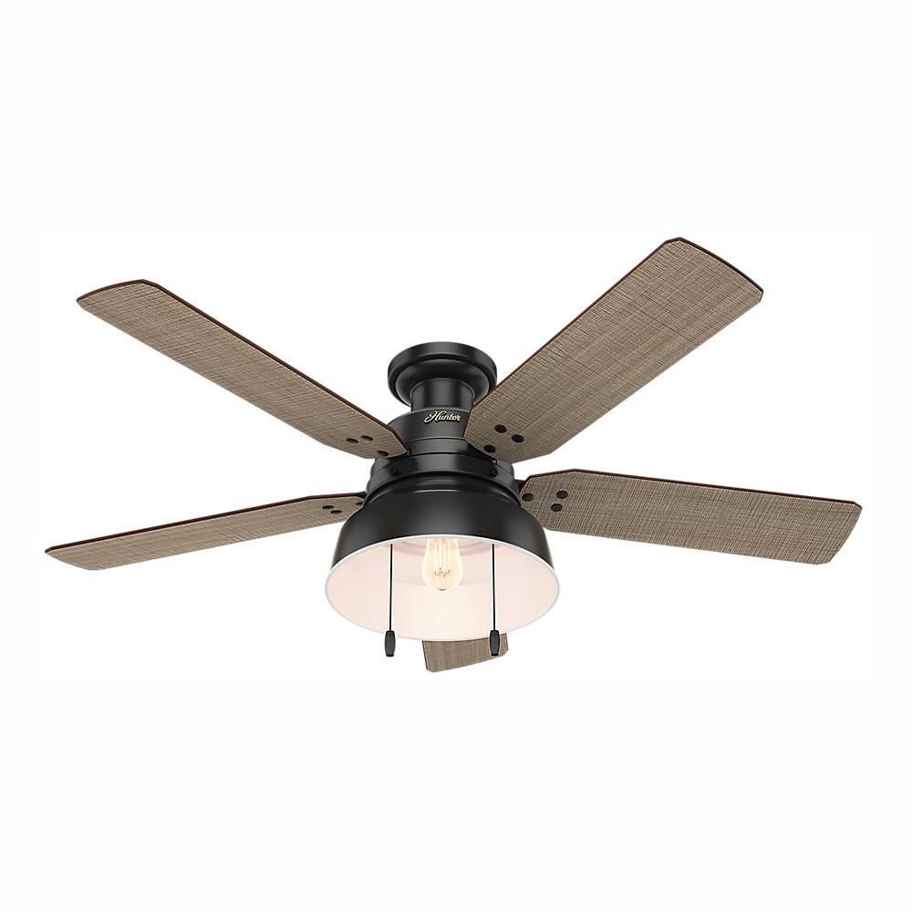 Hunter Mill Valley 52 in. LED Indoor/Outdoor Low Profile Matte Black Ceiling Fan with Light-59310... | The Home Depot