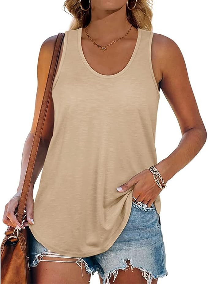 Artfish Womens Sleeveless Flowy Style Shirts Tunic Loose Fit Cotton Racerback Tank Top Scoop Neck... | Amazon (US)