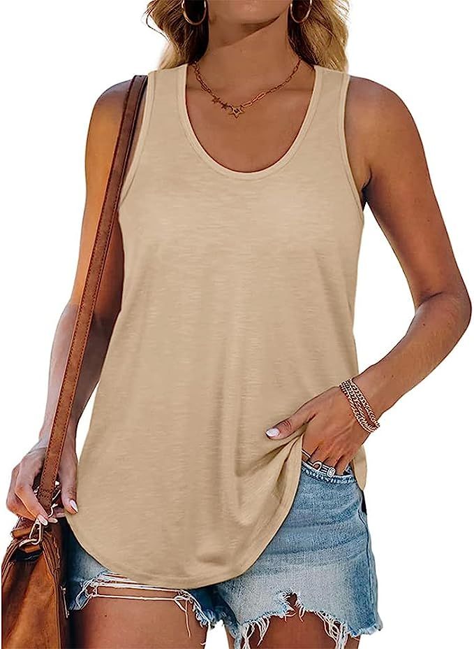 Artfish Womens Sleeveless Flowy Style Shirts Tunic Loose Fit Cotton Racerback Tank Top Scoop Neck... | Amazon (US)