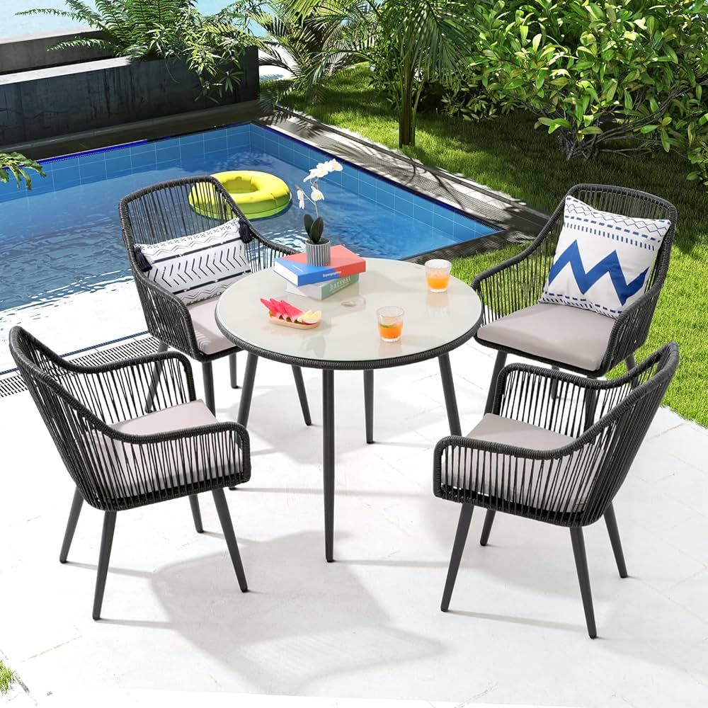 Patiorama 5-Piece Patio Dining Set, Outdoor Dining Table Chair Set, All-Weather Twisted Rattan Wi... | Amazon (US)