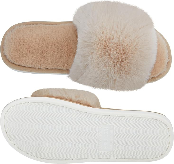 Metog Women's Fuzzy Slippers House Slippers Cross Band Slippers Indoor Outdoor Soft Open Toe Slip... | Amazon (US)