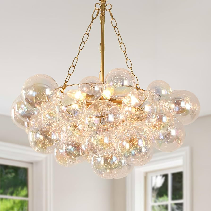 6 Light Gold Glass Bubble Chandelier, 25.2\u201c Colorful Chandelier | Amazon (US)