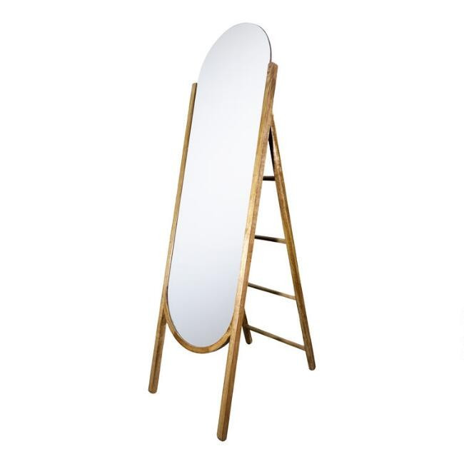Rounded Wood Standing Mirror With Hanging Storage | World Market