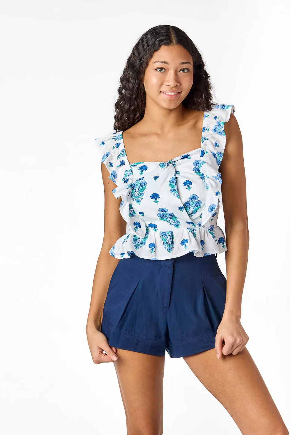 Ophelia Top Blue Block Print | Cake For Dinner