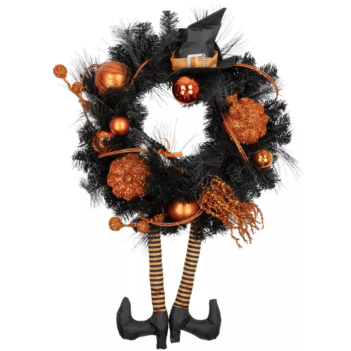 Northlight Orange and Black Witch and Pumpkins Halloween Wreath, 24-Inch, Unlit | Target