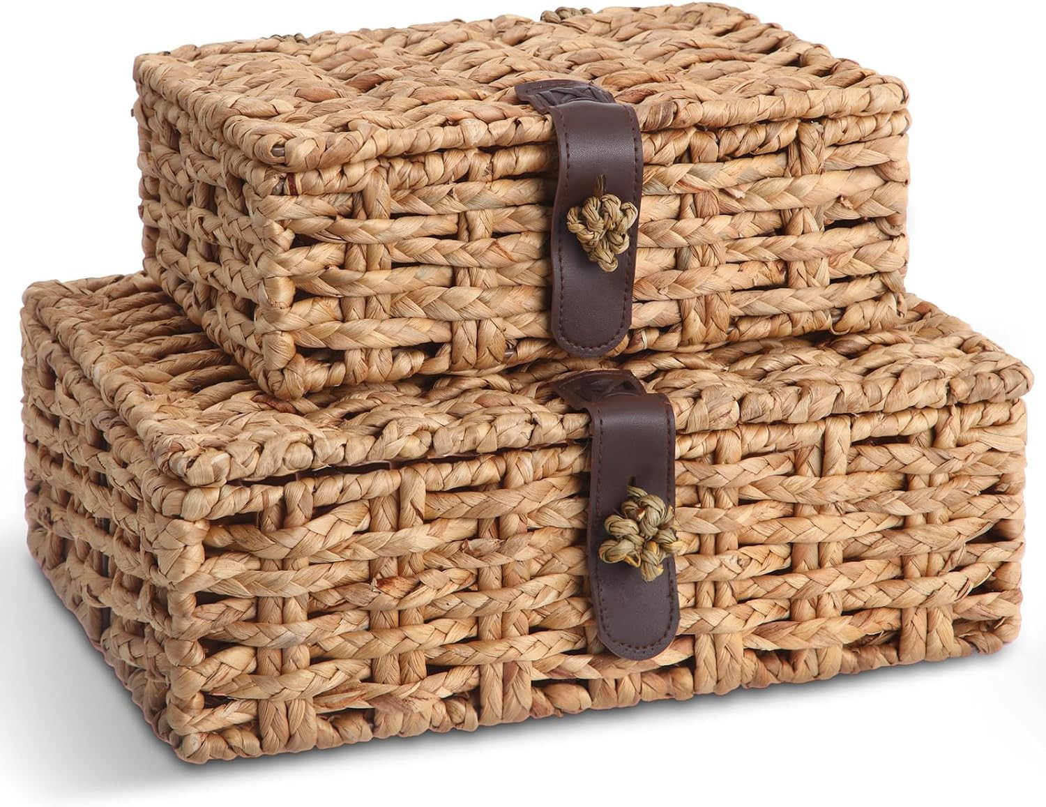 Novabright 2 Pcs Seagrass Storage Basket Box with Lid Decorative Box Storage Basket with Lid Rect... | Amazon (US)