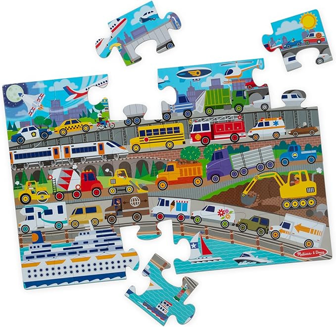 Melissa & Doug Traffic Jam, City Vehicle Themed Jumbo Floor Puzzle, 24-Piece Jigsaw Puzzle with M... | Amazon (US)