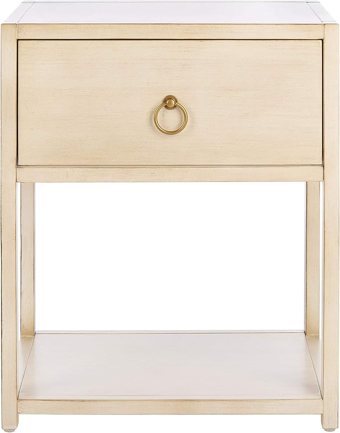 SAFAVIEH Home Collection – Yudi Antique White & Gold 1-Drawer Nightstand with Shelf, Classic Ac... | Amazon (US)