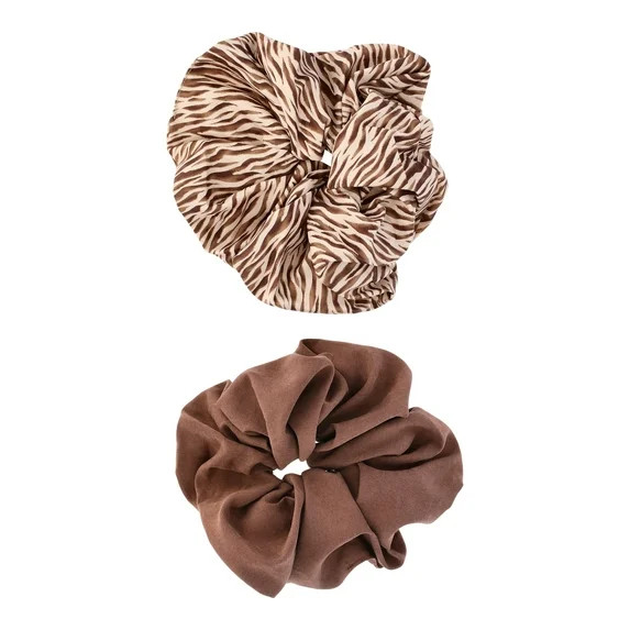 Time and Tru Women's Large Scrunchy Hair Tie, 2-Pack, Tan | Walmart (US)