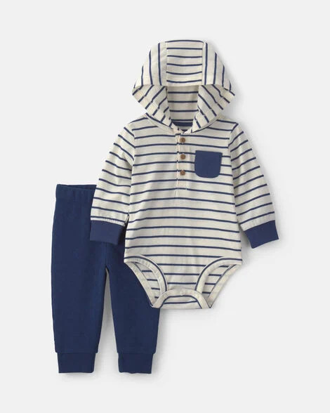 Baby Boy 2-Piece Striped Long-Sleeve Bodysuit & Pant Set - Navy Blue | Carter's | Carter's Inc