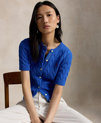 Women's Cable-Knit Cotton Short-Sleeve Cardigan | Macy's