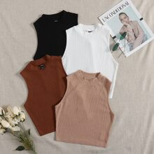 4pcs Mock Neck Rib Knit Tank Top | SHEIN
