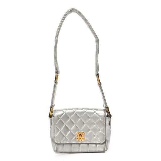 Metallic Lambskin Quilted Micro Flap Silver | FASHIONPHILE (US)