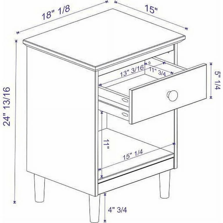 Mid-Century Solid Wood 1-Drawer Bedroom Nightstand in Walnut (Set of 2) - Walmart.com | Walmart (US)