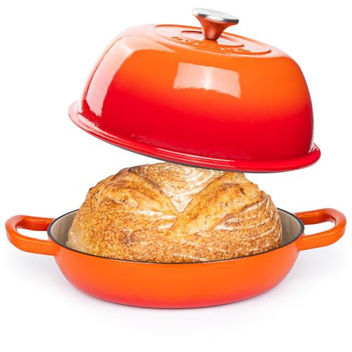 Enamelled Cast Iron Dutch Oven Pot – Dutch Oven For Sourdough Bread Baking – Cast Iron Bread Pot – Orange, 6 Quarts, 22cm – by Nuovva | Amazon (US)