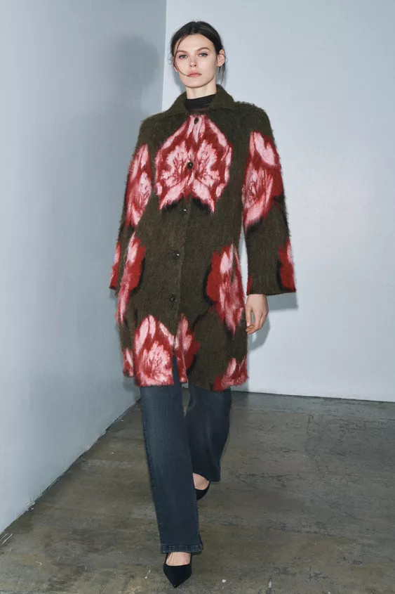 BRUSHED-EFFECT JACQUARD KNIT COAT | Zara US