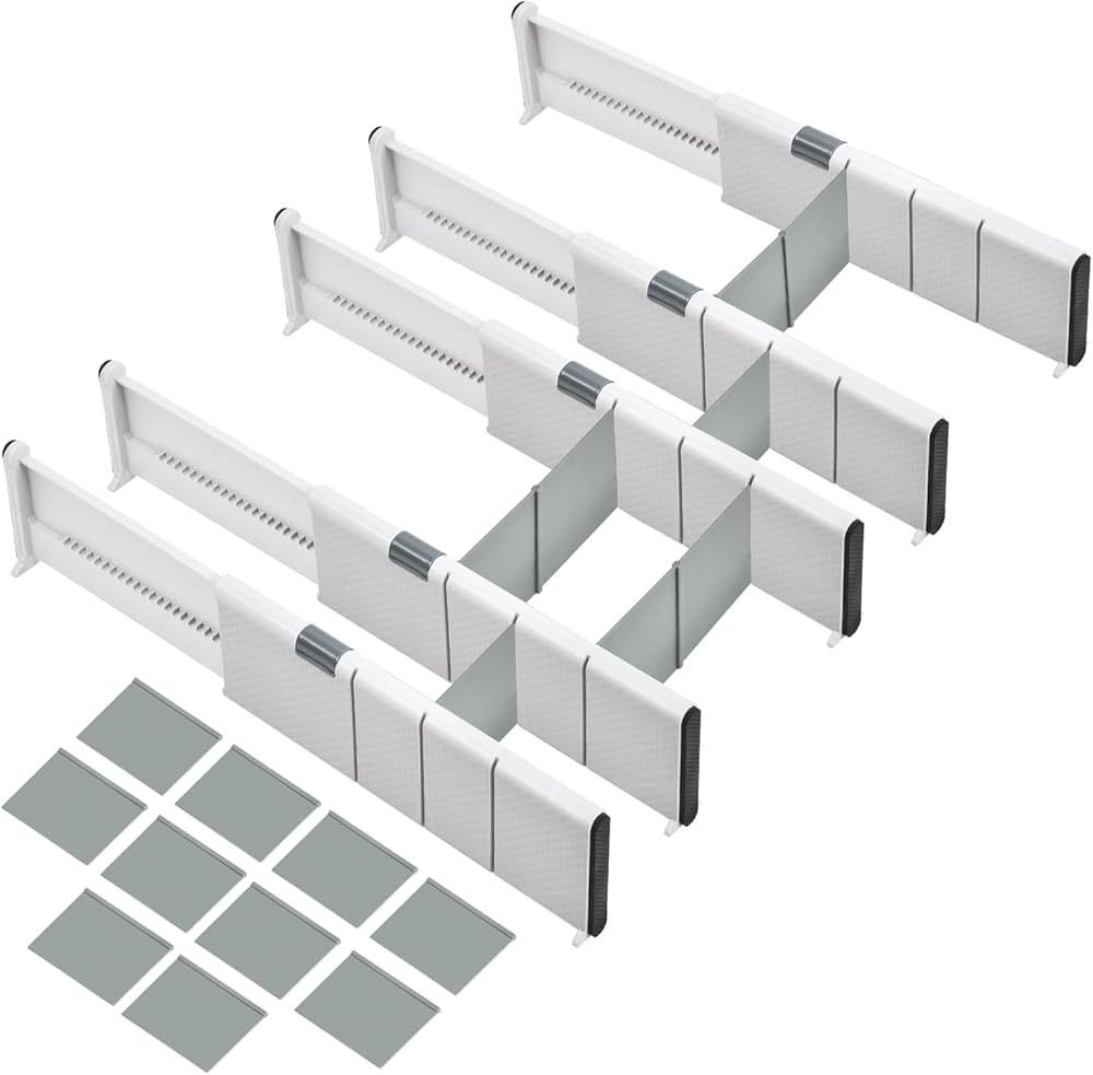 Drawer Dividers Organizer 5 Pack, Adjustable Separators with 10 Inserts 4" High Expandable from 1... | Amazon (US)