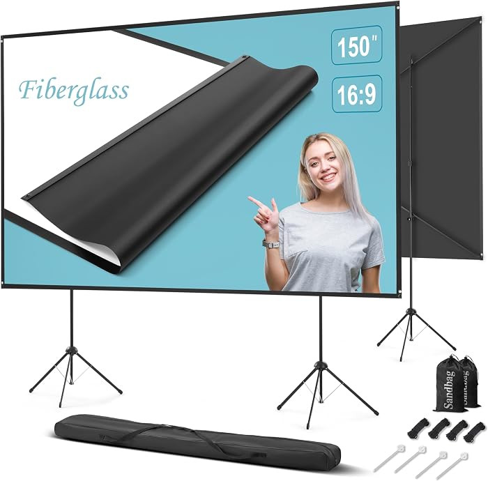 Outdoor Projector Screen with Stand 150 inch 16:9, Portable Projector Screen, 1.5 High Gain Fiber... | Amazon (US)