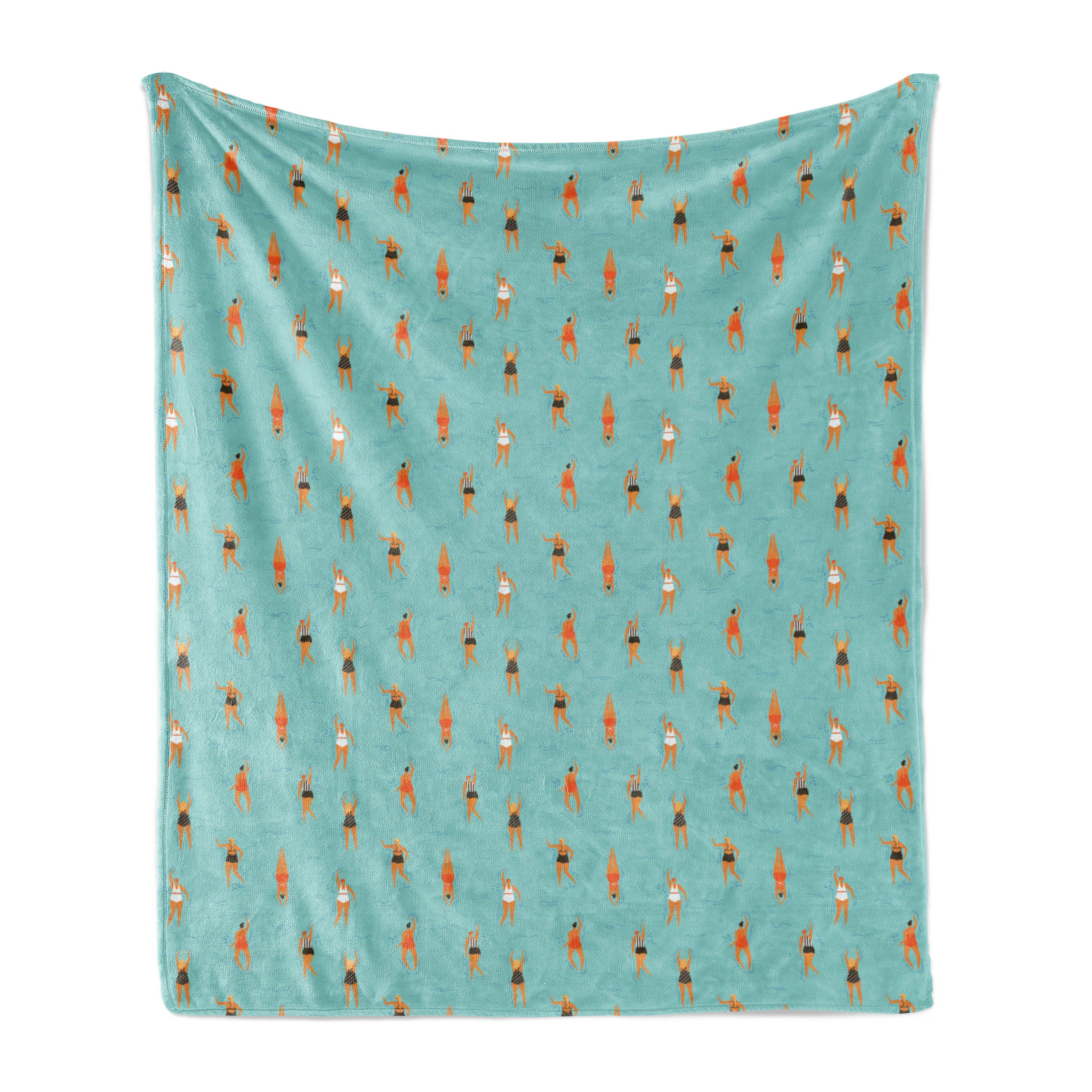 Ambesonne Pool Party Fleece Throw Blanket Swimming Women Swimsuit Seafoam and Multicolor | Wayfair North America