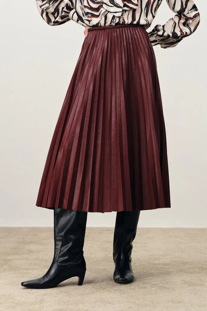 Lila Sun Pleated Leather Skirt in Faux Leather | Fabrique