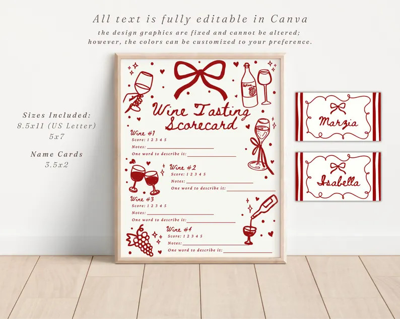 Wine Tasting Scorecard Set: Date Night Ideas, Wine Blind Tasting Game, Wine Scoring Sheets, Wine ... | Etsy (US)