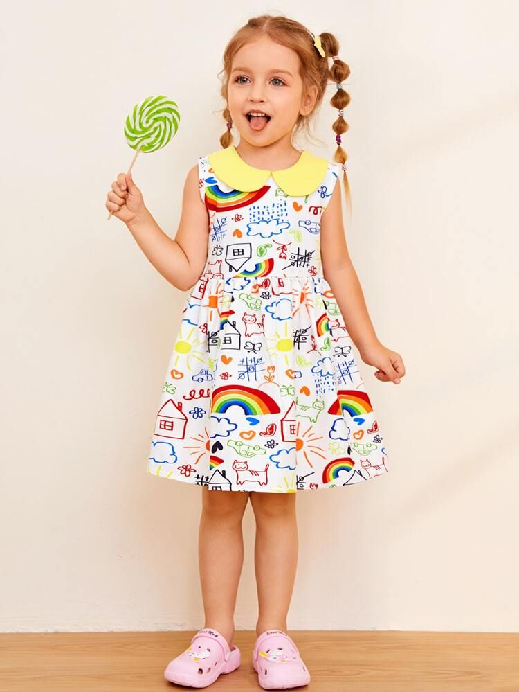 Toddler Girls Peter Pan Collar Cartoon Graphic Dress | SHEIN