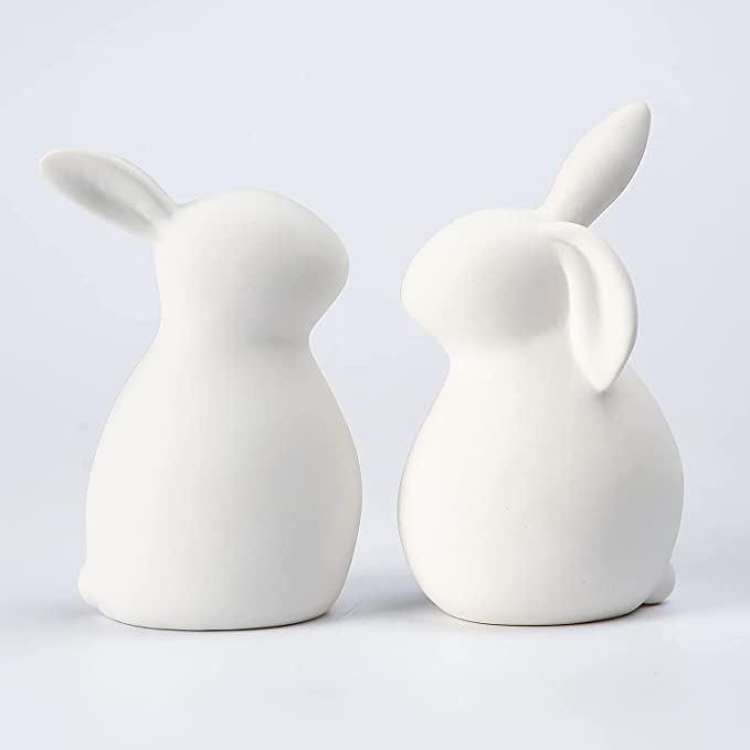GOODSTART Ceramic White Rabbit, Christmas Decorations Rabbit, Thanksgiving Couple Rabbits, Porcel... | Amazon (US)