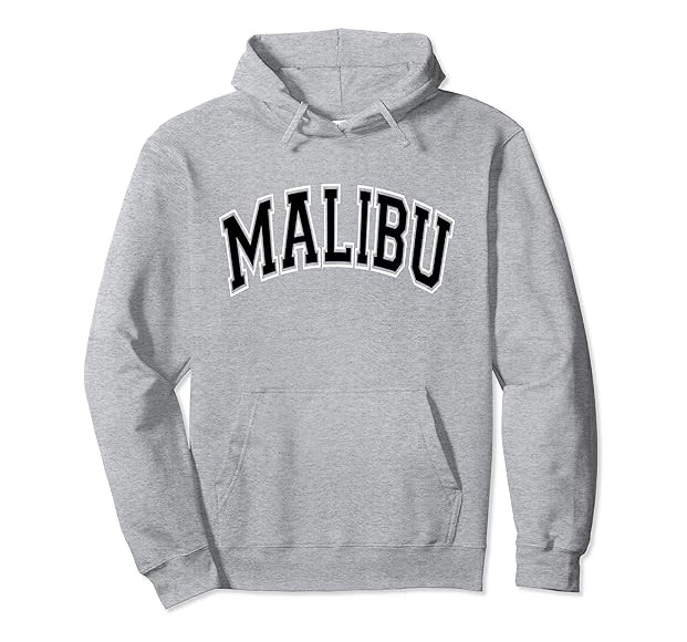 Malibu California CA Varsity Style Black Text Pullover Hoodie | Amazon (US)