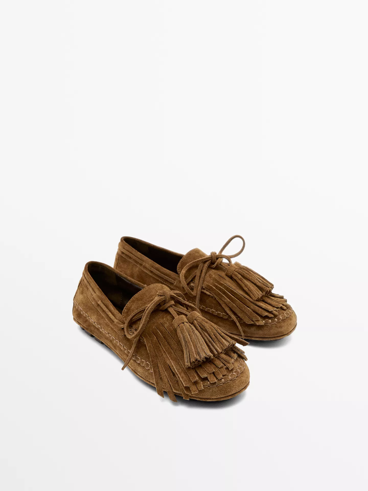 Split suede loafers with fringing and tassels | Massimo Dutti UK