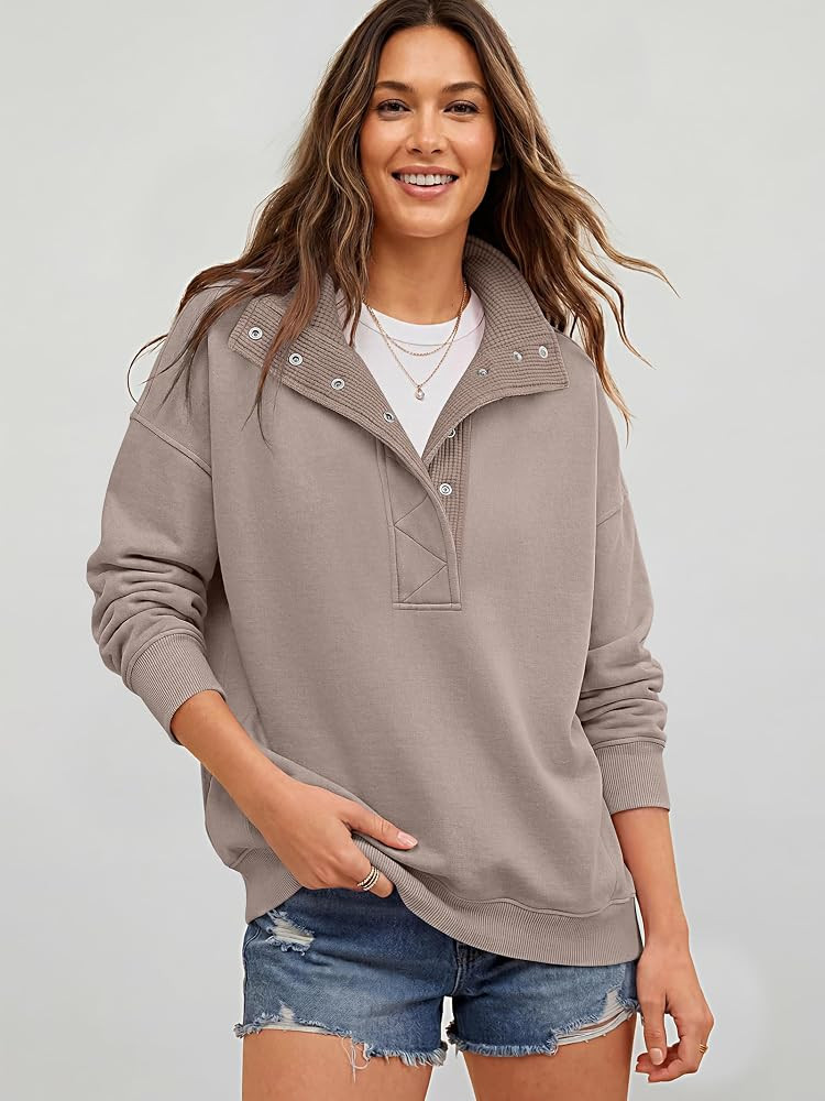 ANRABESS Women's Oversized Sweatshirt Mock Neck Henley 2026 Fall Outfits | Amazon (US)