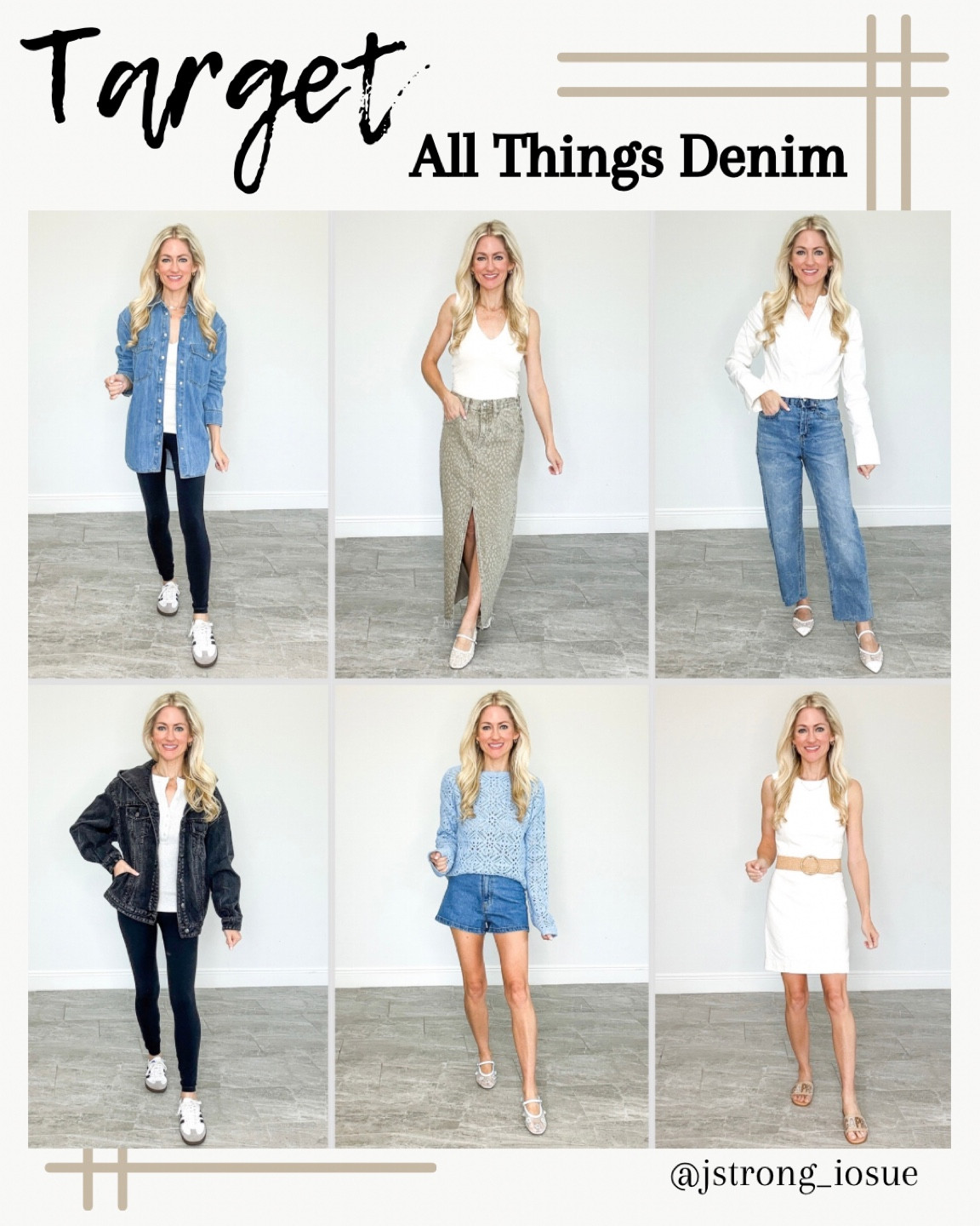 All things denim from Target! Snap button up is oversized and longer in the back, great for leggings or biker shorts, a light layer to add to your outfit. Leopard maxi skirt has a raw hemline and is a tan/cream shade. Straight jeans have faded bows all over them. I cut the hem to shorten the length and give a raw hemline. Black jacket has a hood, it’s an oversized fit. Sailor denim shorts have the option to wear a belt, no front pockets and 2.5” inseam. White dress has a zipper in the back, a fitted look and can add a belt for an added detail. 

#LTKStyleTip #LTKFindsUnder50