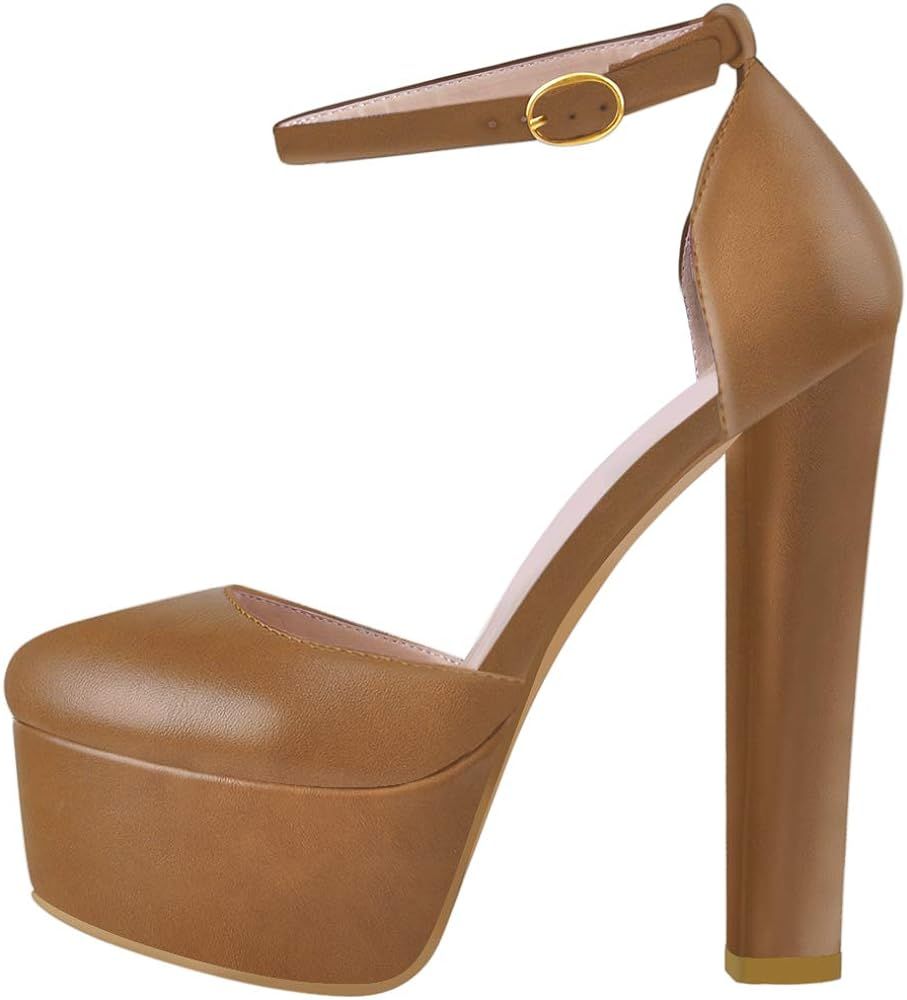 VERISSON Womens' Classic Fashion Mary Jane Stiletto Pumps Round Toe Buckle Strappy Platform Court... | Amazon (US)