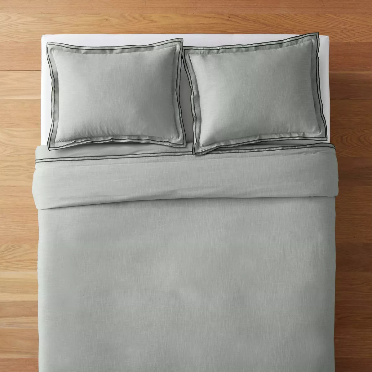 King Double Flange Merrow Stitch Duvet Cover & Sham Set Light Teal Green/Dark Gray - Threshold™... | Target