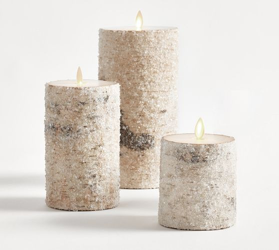 Premium Flickering Flameless Wax Pillar Candles - Sugared Birch | Pottery Barn (US)