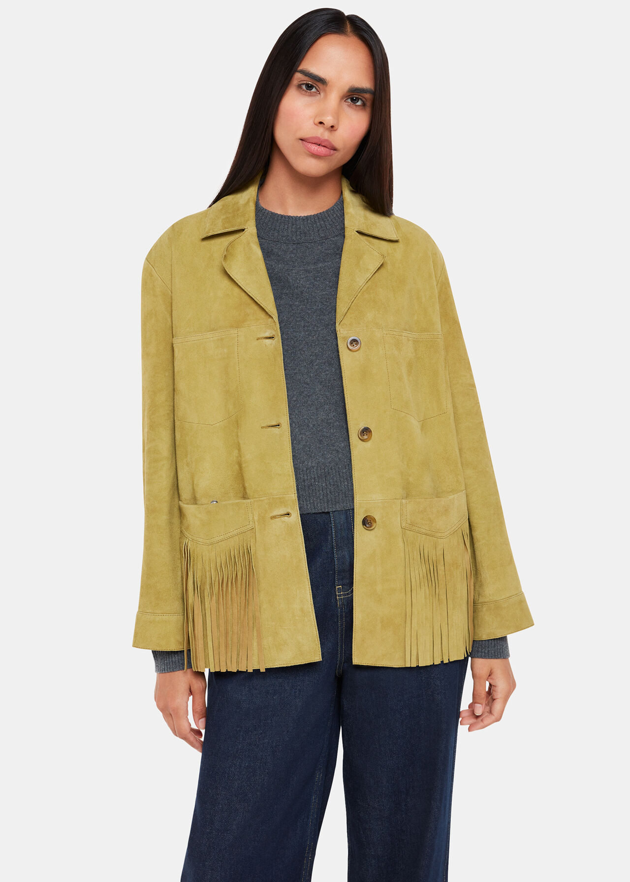Neutral Lani Tassel Suede Jacket | WHISTLES | Whistles UK | | Whistles