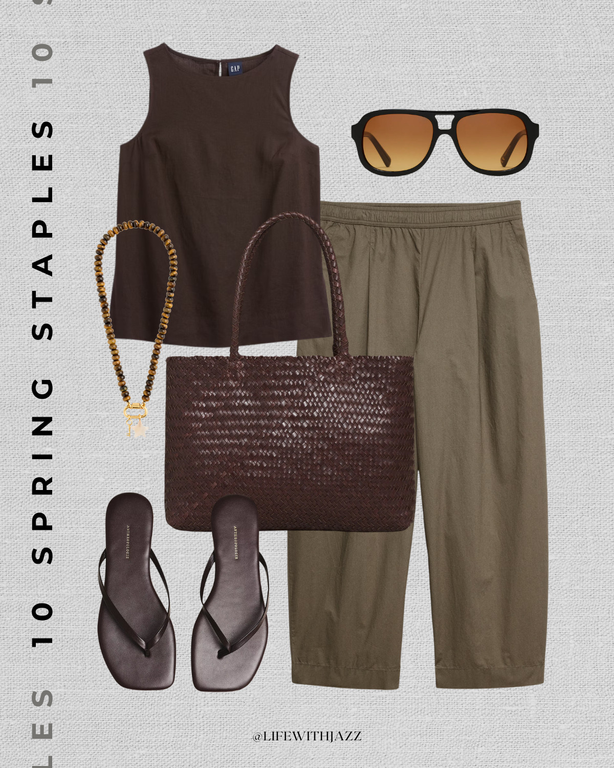 casual summer mom outfit

minimal style / summer style / green barrel pants / madewell woven tote bag / gap linen tank / madewell necklace / chocolate brown flip flops / madewell aviators  

 #LTKxMadewell #LTKootd #LTKmomlife