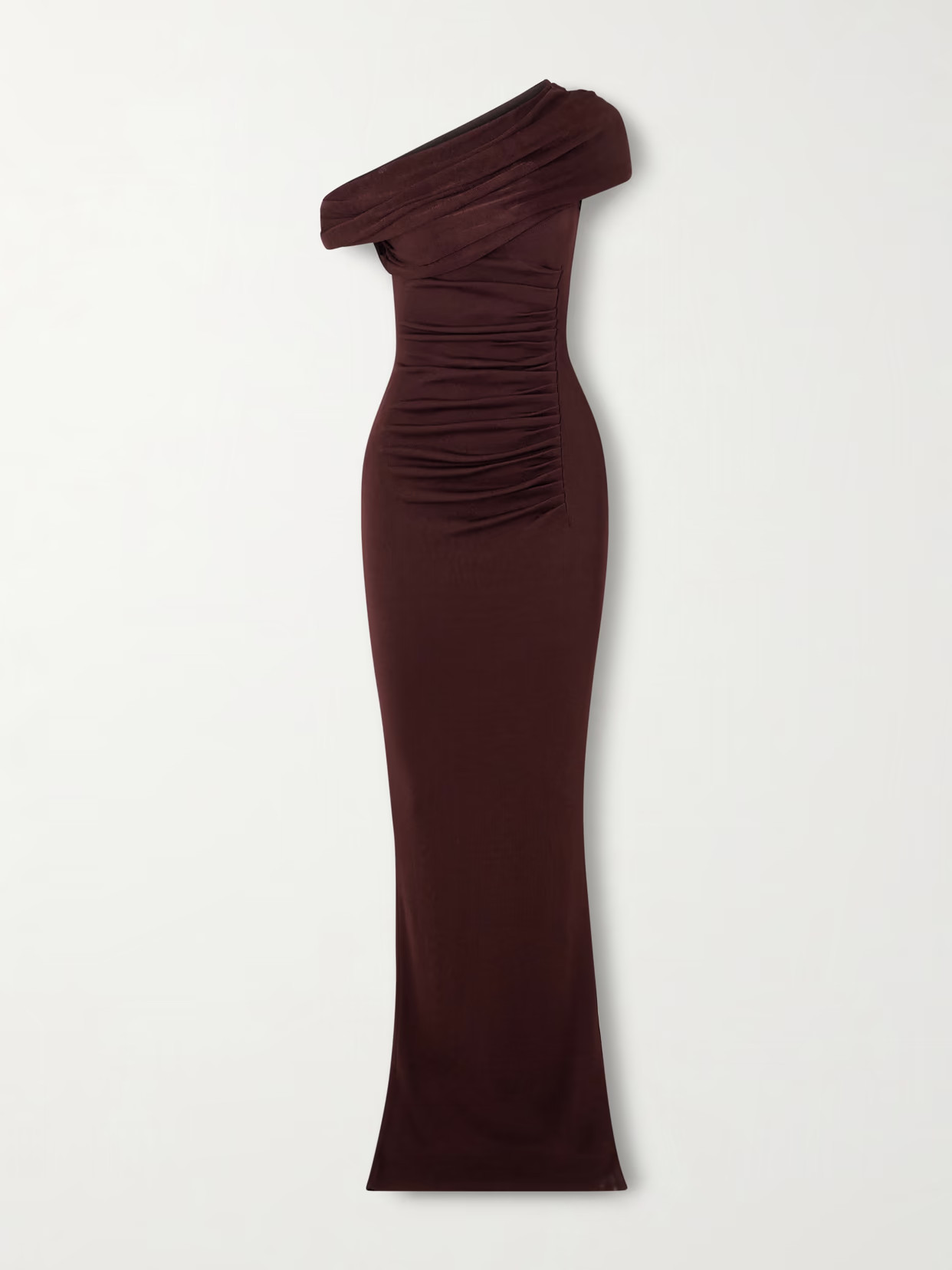 Self-Portrait - Off-the-shoulder Draped Knitted Maxi Dress - Brown | NET-A-PORTER (UK & EU)