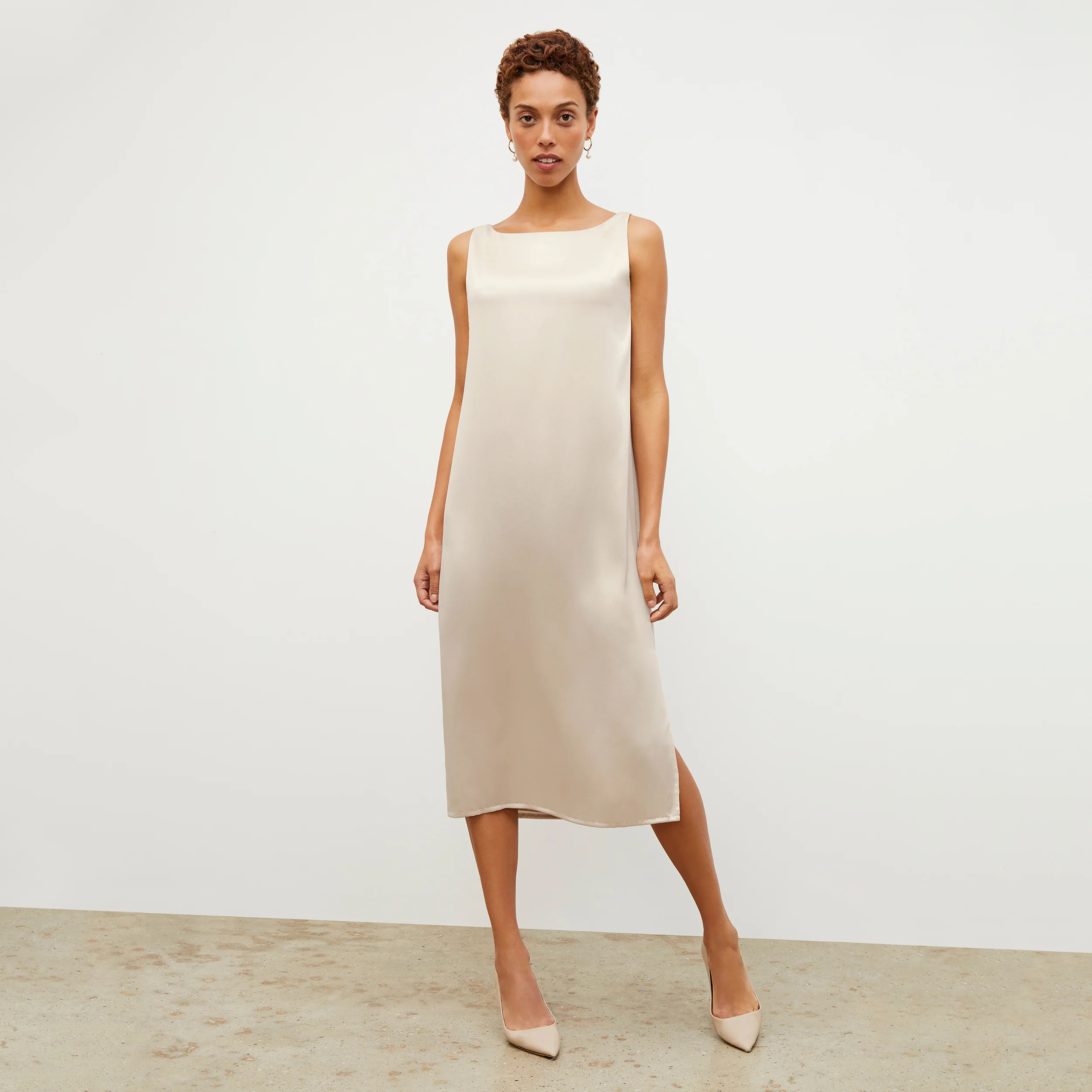 Bevin Dress - Washable Silk Charmeuse :: Pearl | MM LaFleur