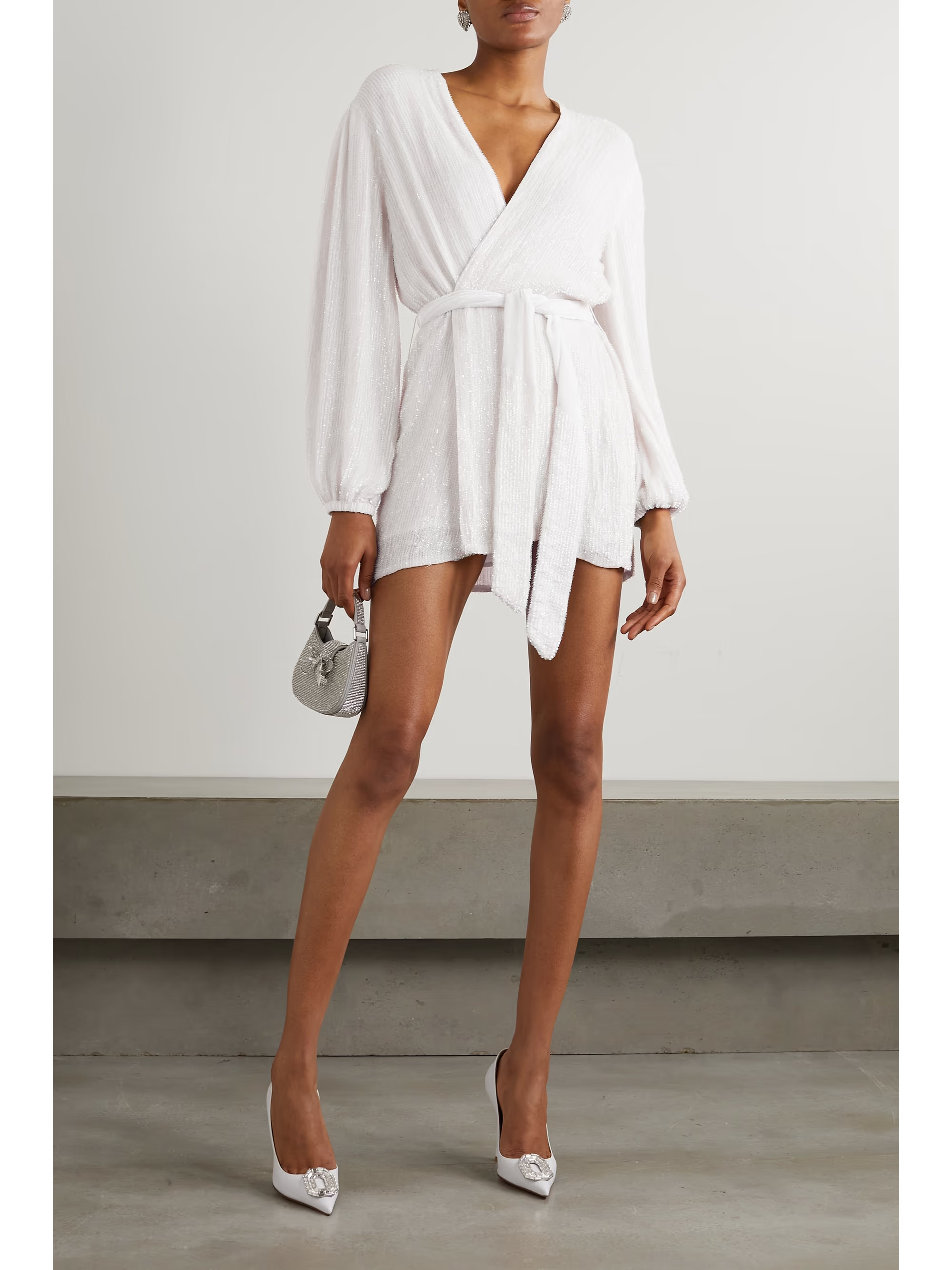 RETROFÊTE Gabrielle velvet-trimmed sequined chiffon mini wrap dress | NET-A-PORTER | NET-A-PORTER (US)