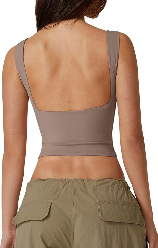 QINSEN Women's Sexy Open Back Sleeveless Crop Tank High Neck Slim Fit Cropped Tee Shirt Y2k Tops | Amazon (US)
