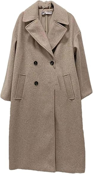 Fnfmrfmr Women Double Breasted Woolen Coat Lapel Long Sleeves Solid Long Coat Winte Warm Loose Ov... | Amazon (UK)