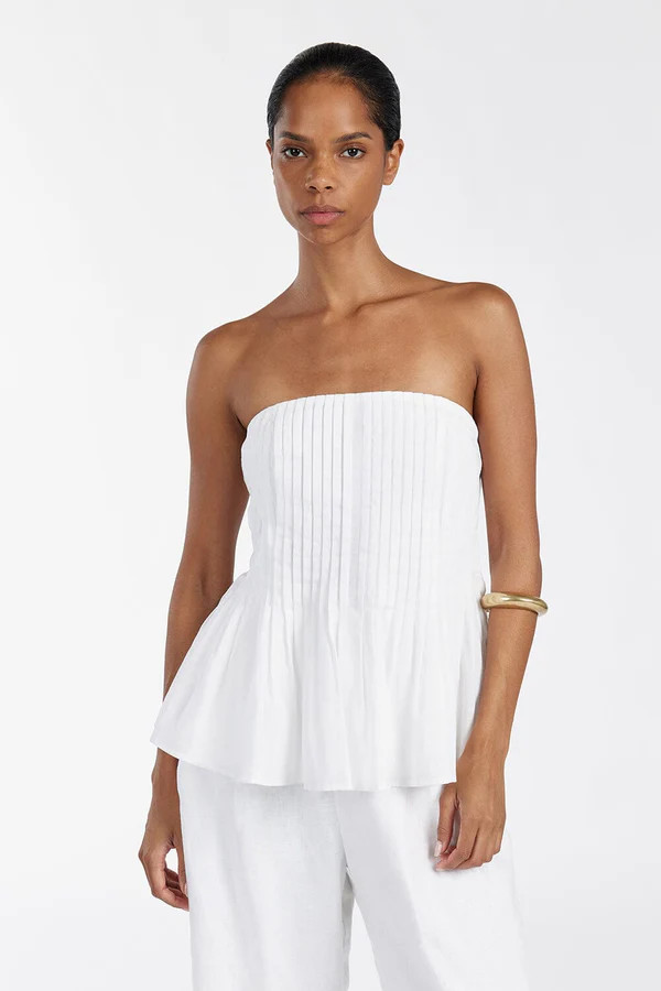PAIGE WHITE LINEN BLEND STRAPLESS TOP | DISSH