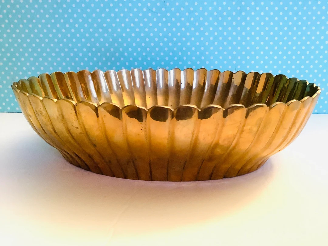 Heavy Brass Bowl Scalloped Brass Bowl Oval Brass Bowl - Etsy | Etsy (US)