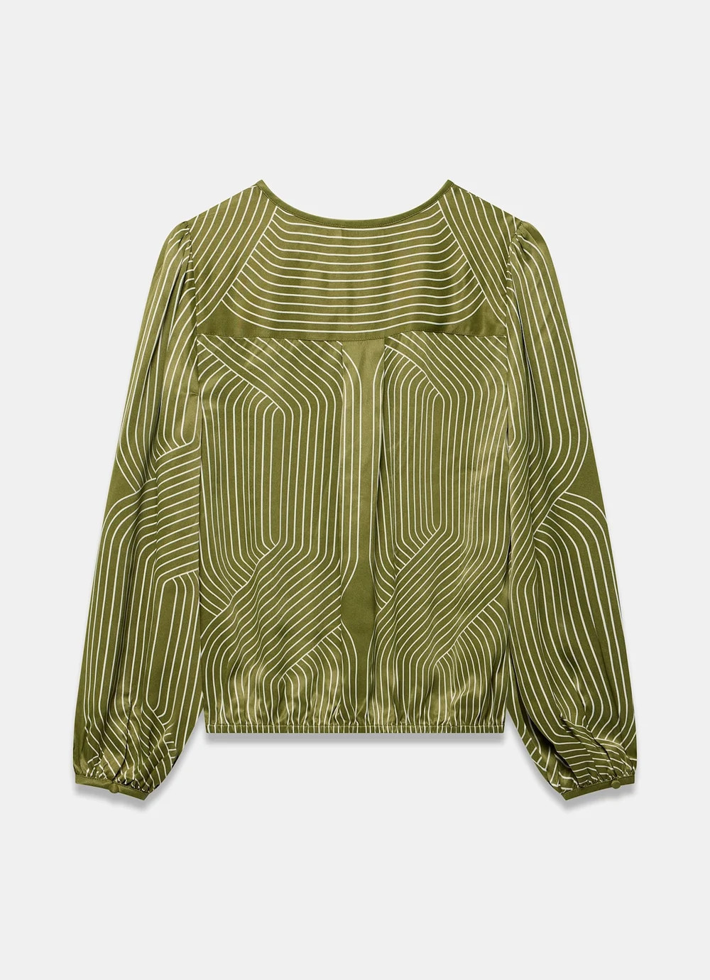 Olive Green Satin Printed Bomber Blouse | Mint Velvet