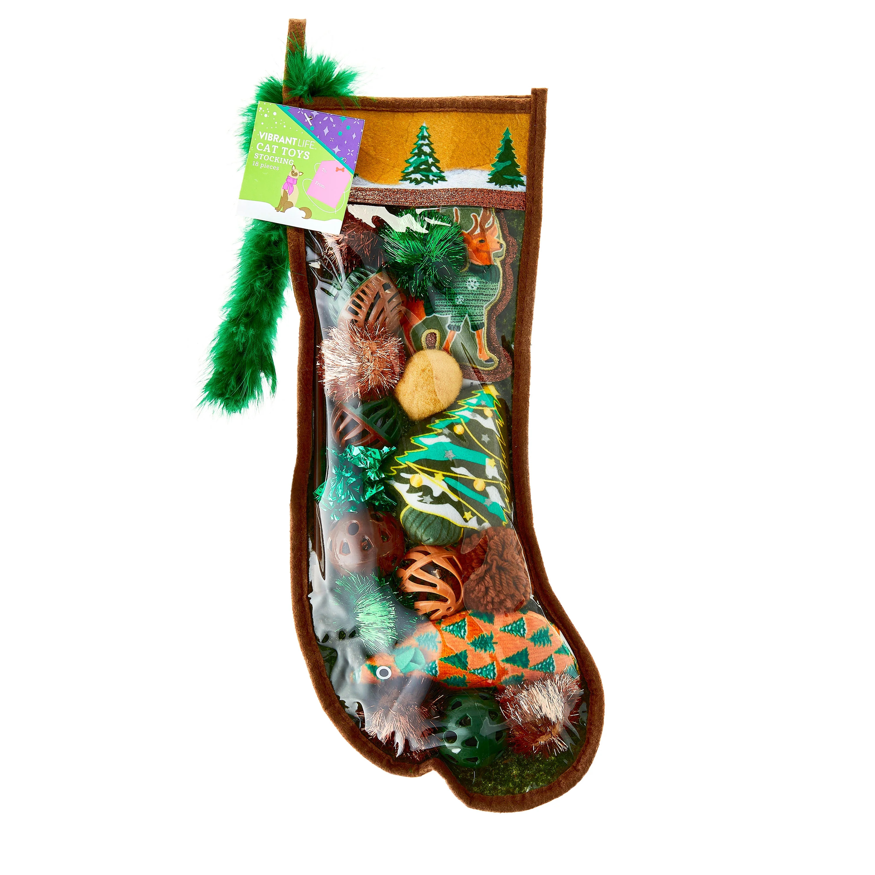 Vibrant Life Holiday 18-Piece Cat Toy Stocking Gift Set, Brown | Walmart (US)
