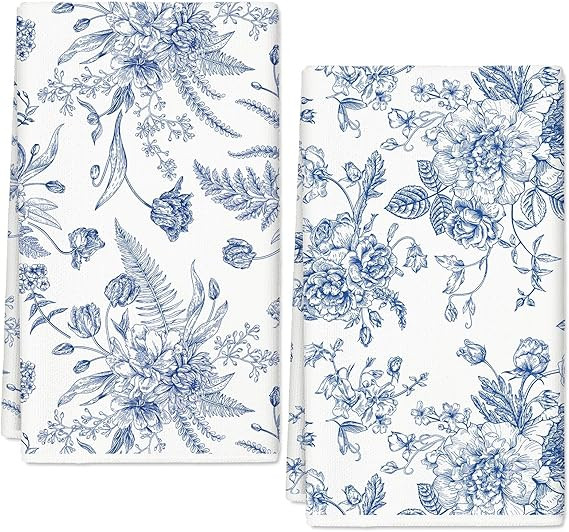 JarThenaAMCS Vintage Flower Kitchen Towel Blue and White Dish Towel 18 x 28 Inch Retro Floral Han... | Amazon (US)